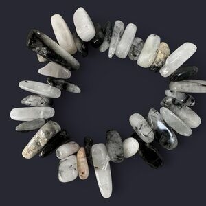Black Rutalized Quartz Crystal Sticks Bead Bracelet